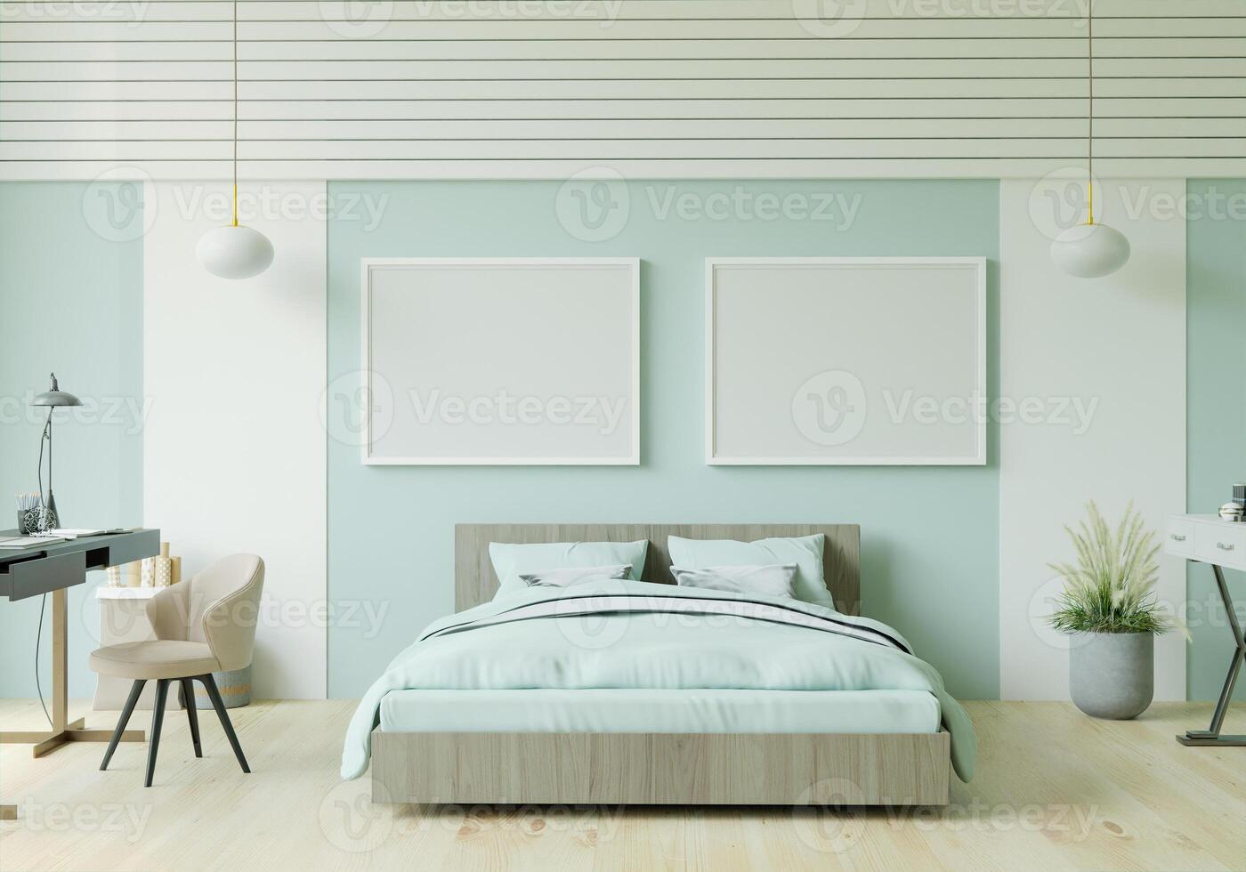 3D interoir design for bedroom and mockup frame photo