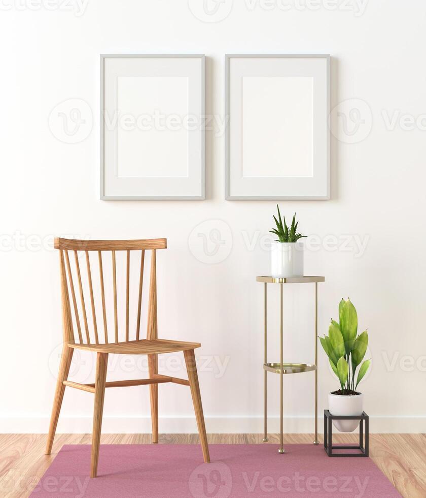 3D interoir design for living room and mockup frame photo