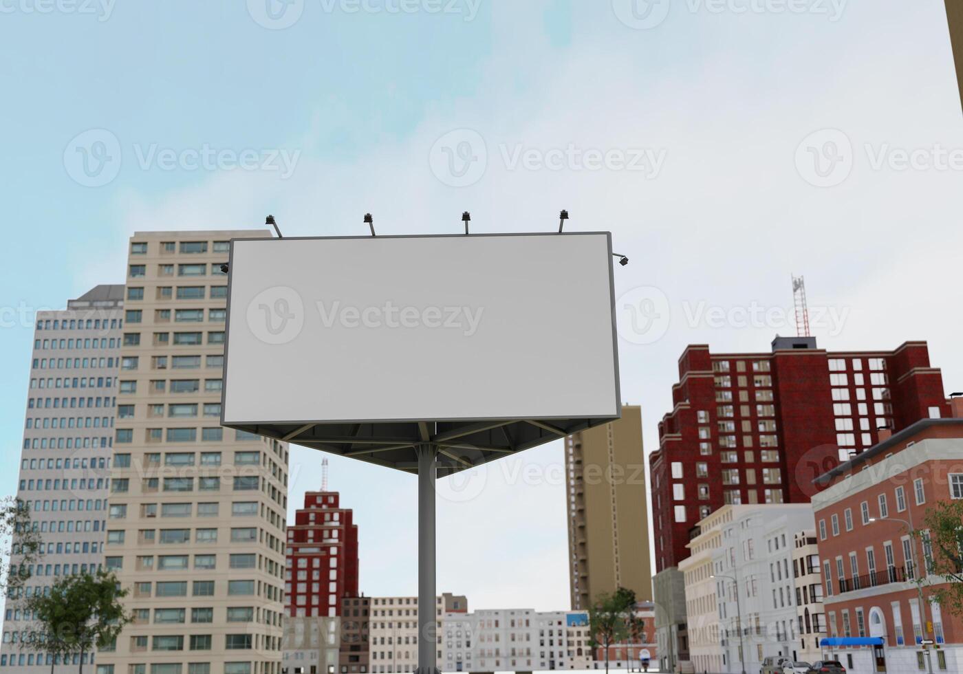 3D mockup blank billboard in downtown rendering photo