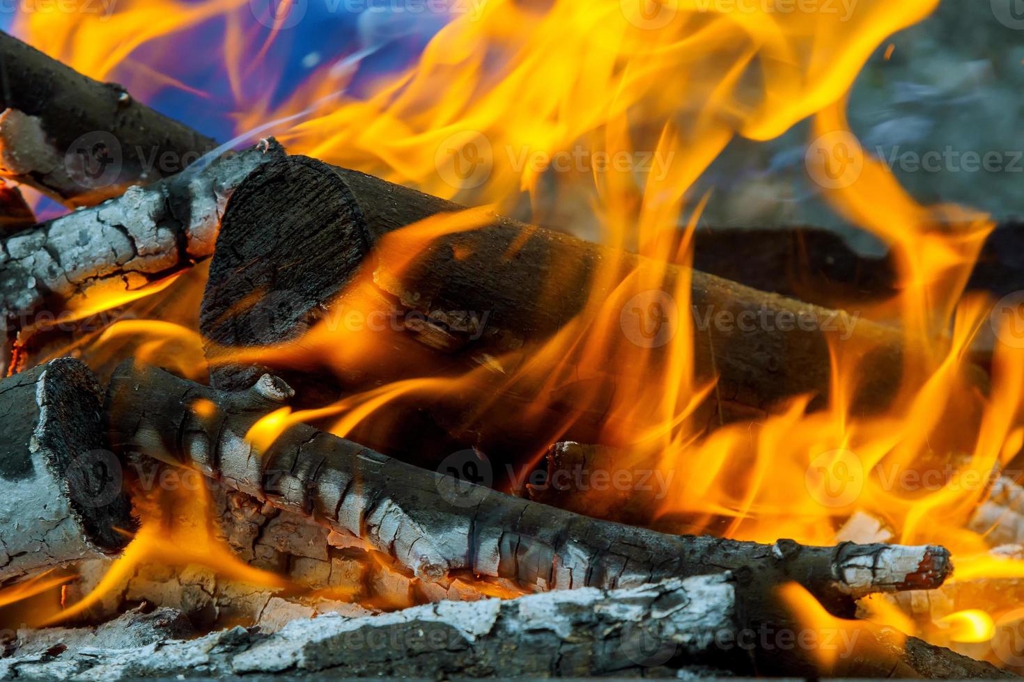 Burning Flames and Glowing Coal in BBQ, HDR image photo