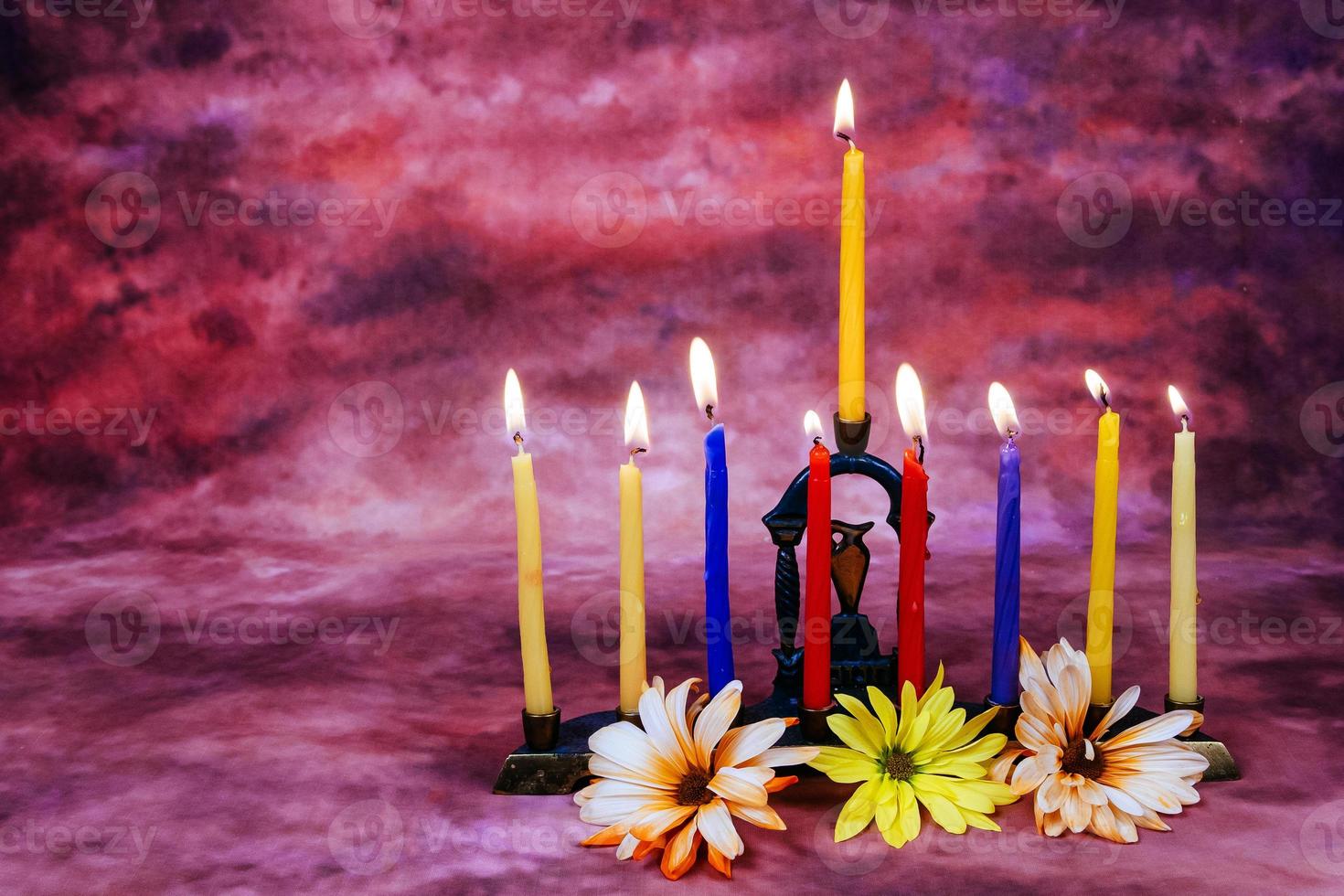 Hanukkah menorah with candles happy burning photo