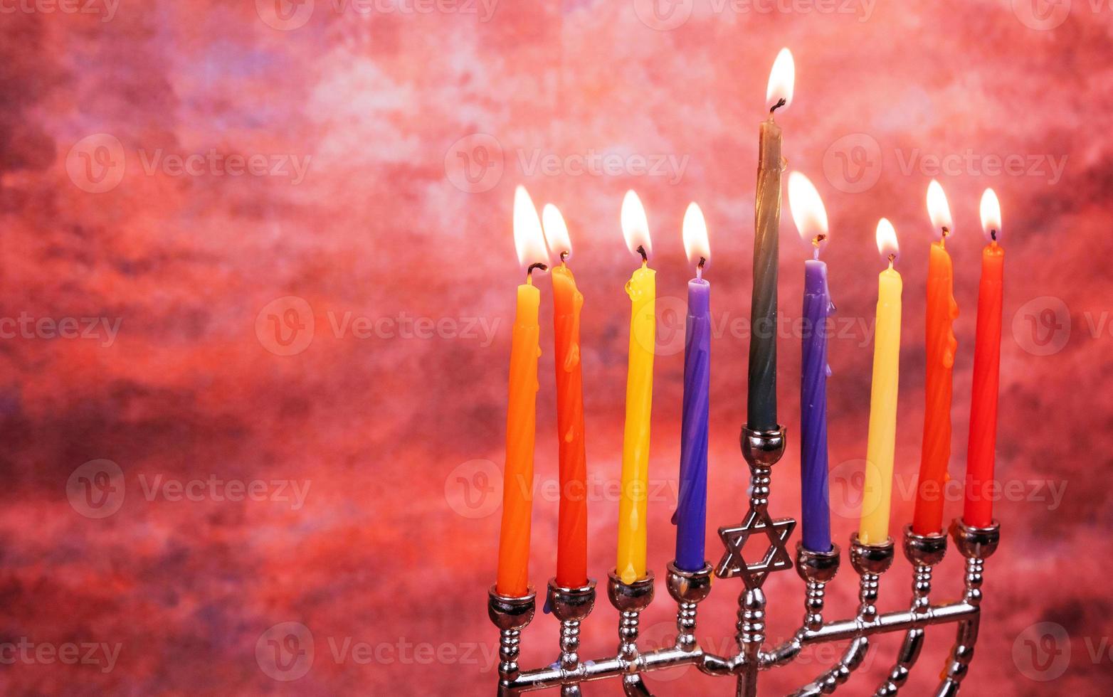 Jewish Holiday Hanukkah background with menorah photo