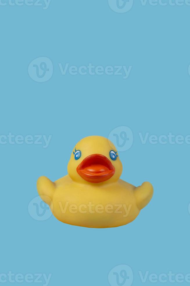 Yellow rubber duck for swimming on a blue background. photo
