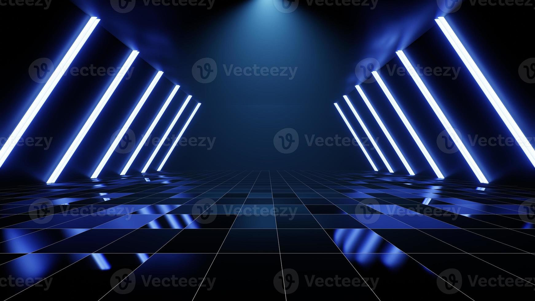 3d technology abstract neon light background, empty space scene, spotlight, dark night, virtual reality, cyber futuristic sci-fi background, street floor studio for mock up. colored geometric. photo