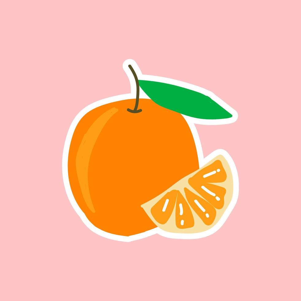 vector sticker orange fruit, slice orange fruit hand drawn