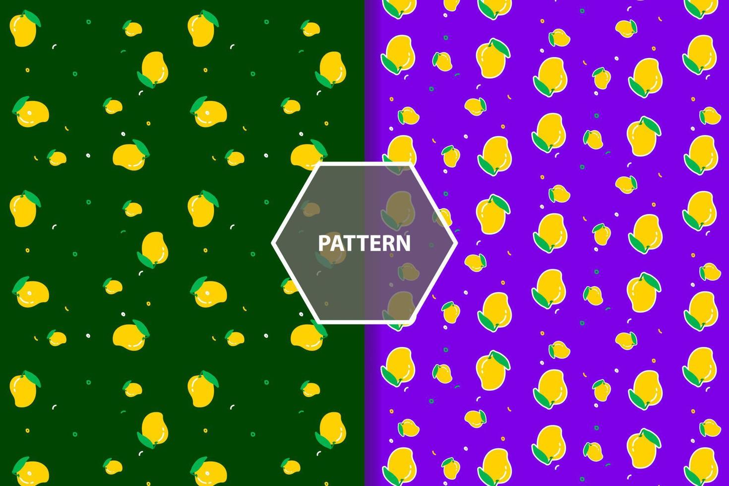 Seamless pattern with fresh bright exotic whole and sliced mango isolated on white background. Summer fruits for healthy lifestyle. Organic fruit. Cartoon style. Vector illustration for any design.