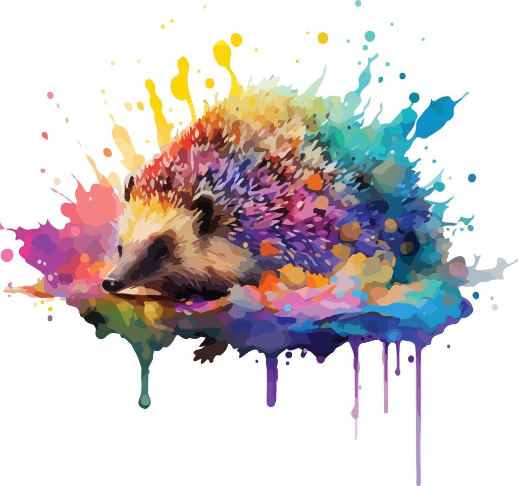 water color colorful hedgehog vector