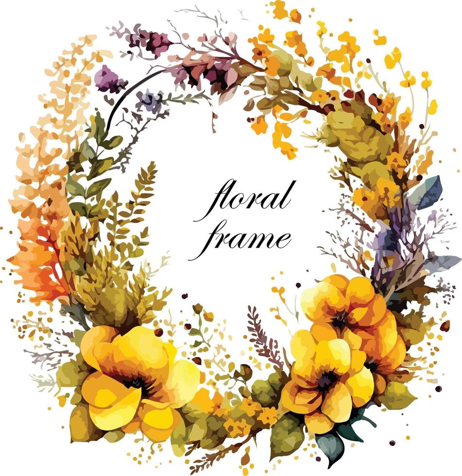 watercolor colorful floral frame vevtor vector