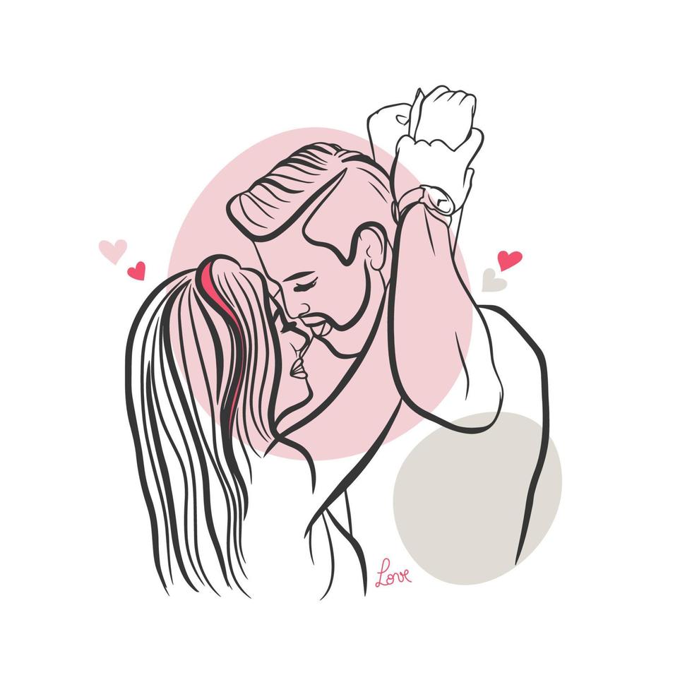 Passionate couple of lovers, vector illustration, caress, doodle