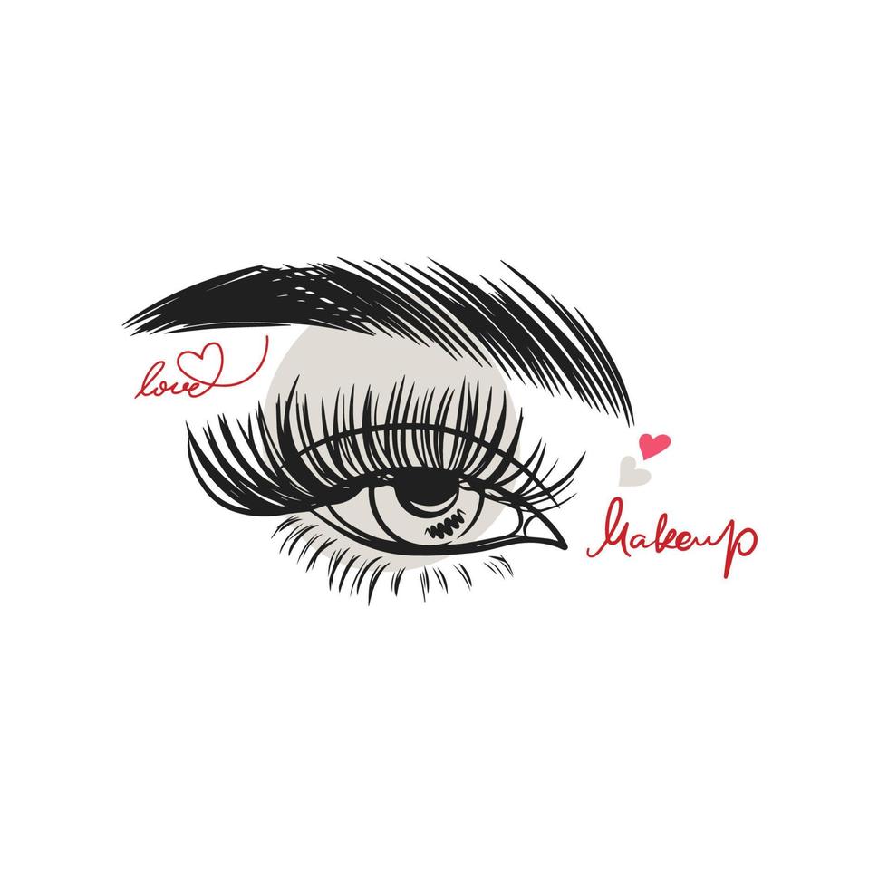 Graphic beautiful female eye with long eyelashes, nude colors, fashion vector
