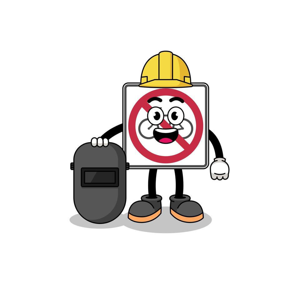 Mascot of no bicycles road sign as a welder vector