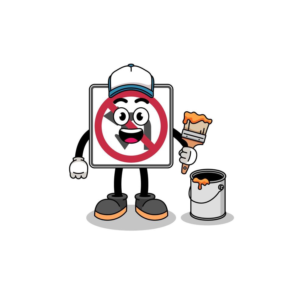 Character mascot of no left or U turn road sign as a painter vector