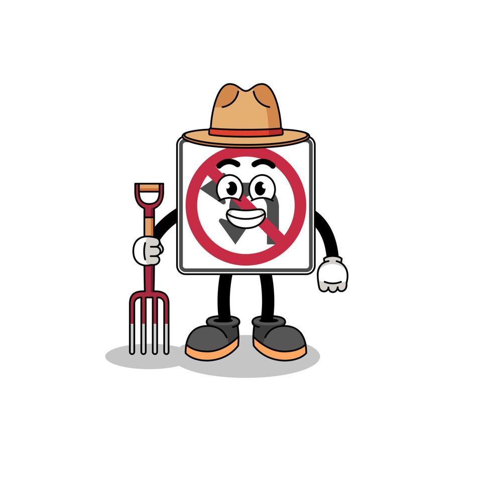 Cartoon mascot of no left or U turn road sign farmer vector