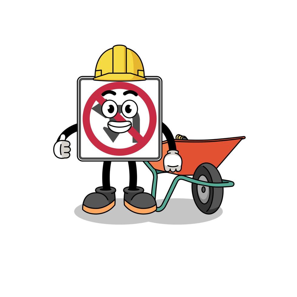 no left or U turn road sign cartoon as a contractor vector