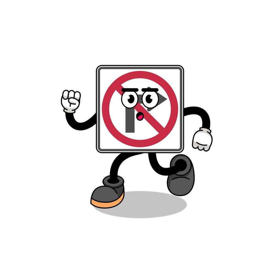 running no right turn road sign mascot illustration vector