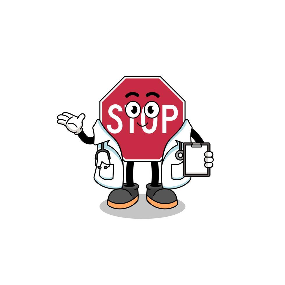 Cartoon mascot of stop road sign doctor vector