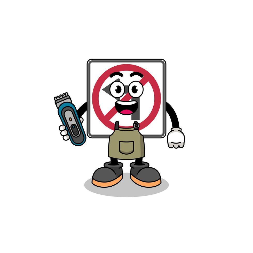 Cartoon Illustration of no left turn road sign as a barber man vector