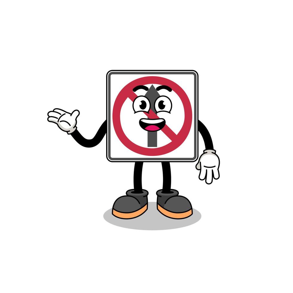 no thru movement road sign cartoon with welcome pose vector