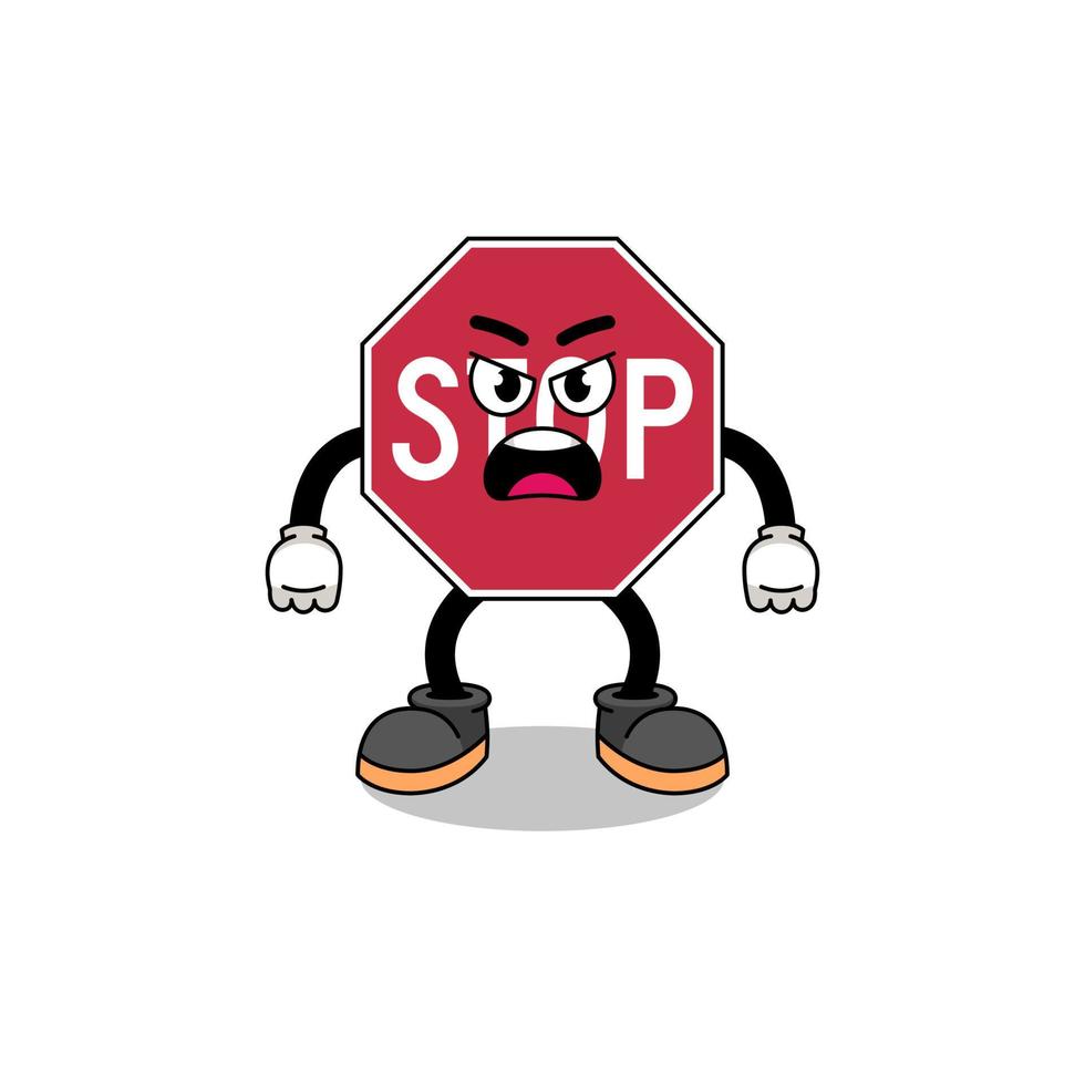 stop road sign cartoon illustration with angry expression vector