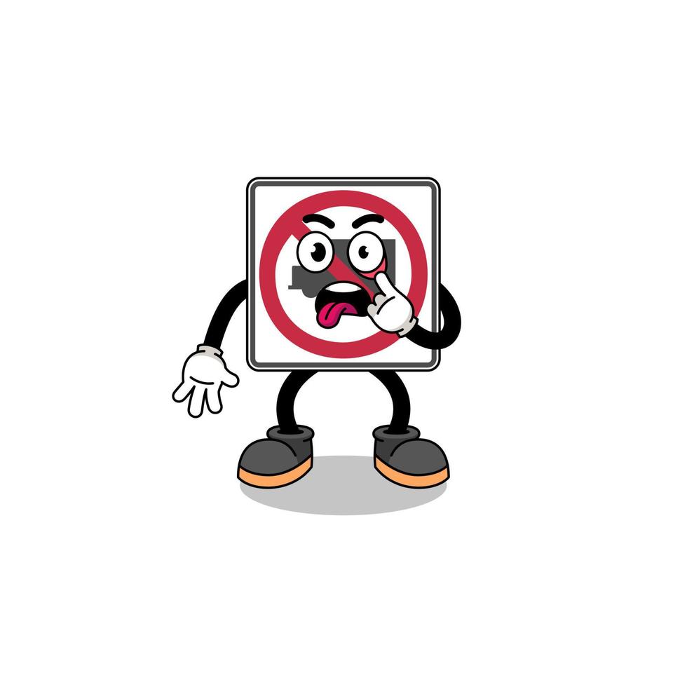 Character Illustration of no trucks road sign with tongue sticking out vector