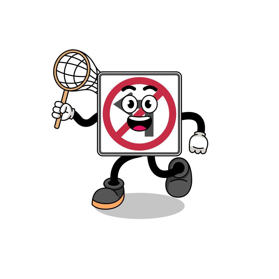 Cartoon of no left turn road sign catching a butterfly vector