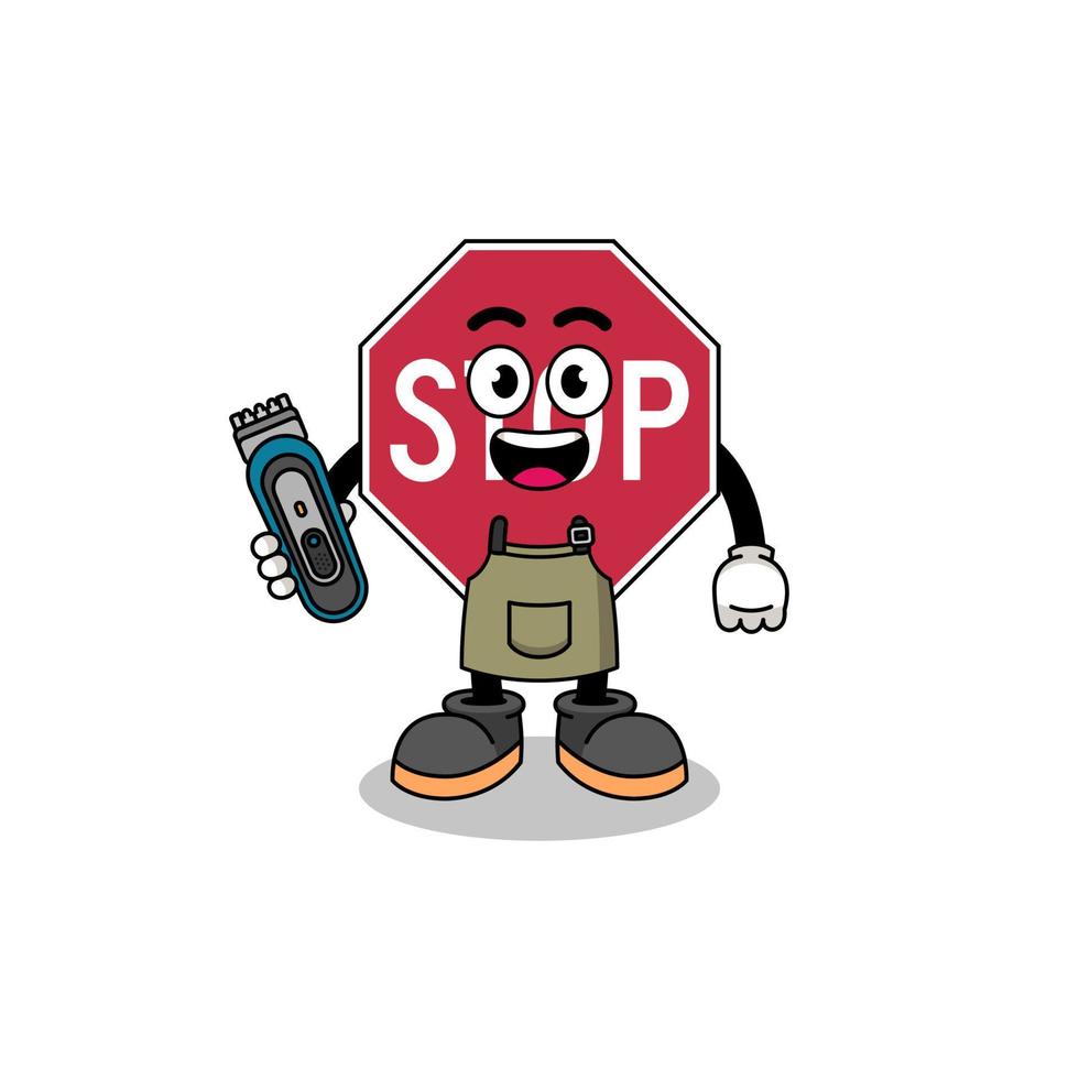 Cartoon Illustration of stop road sign as a barber man vector