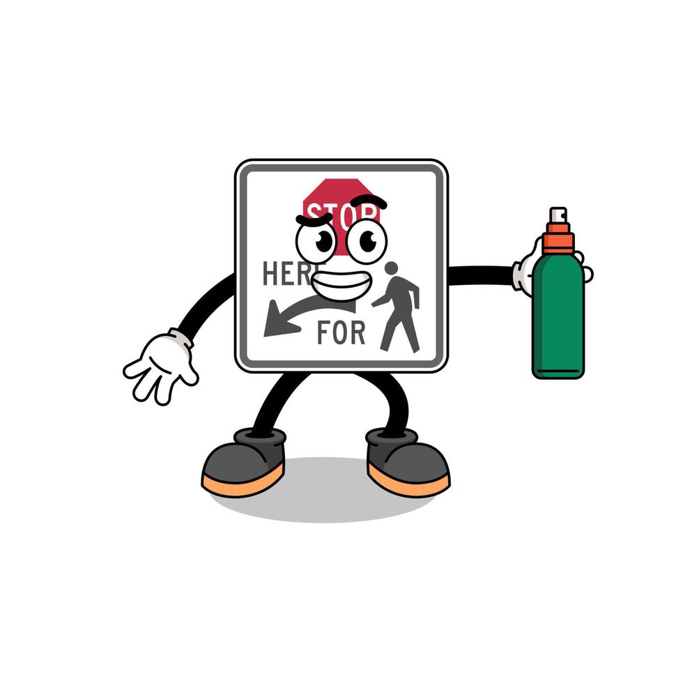 stop here for pedestrians illustration cartoon holding mosquito repellent vector