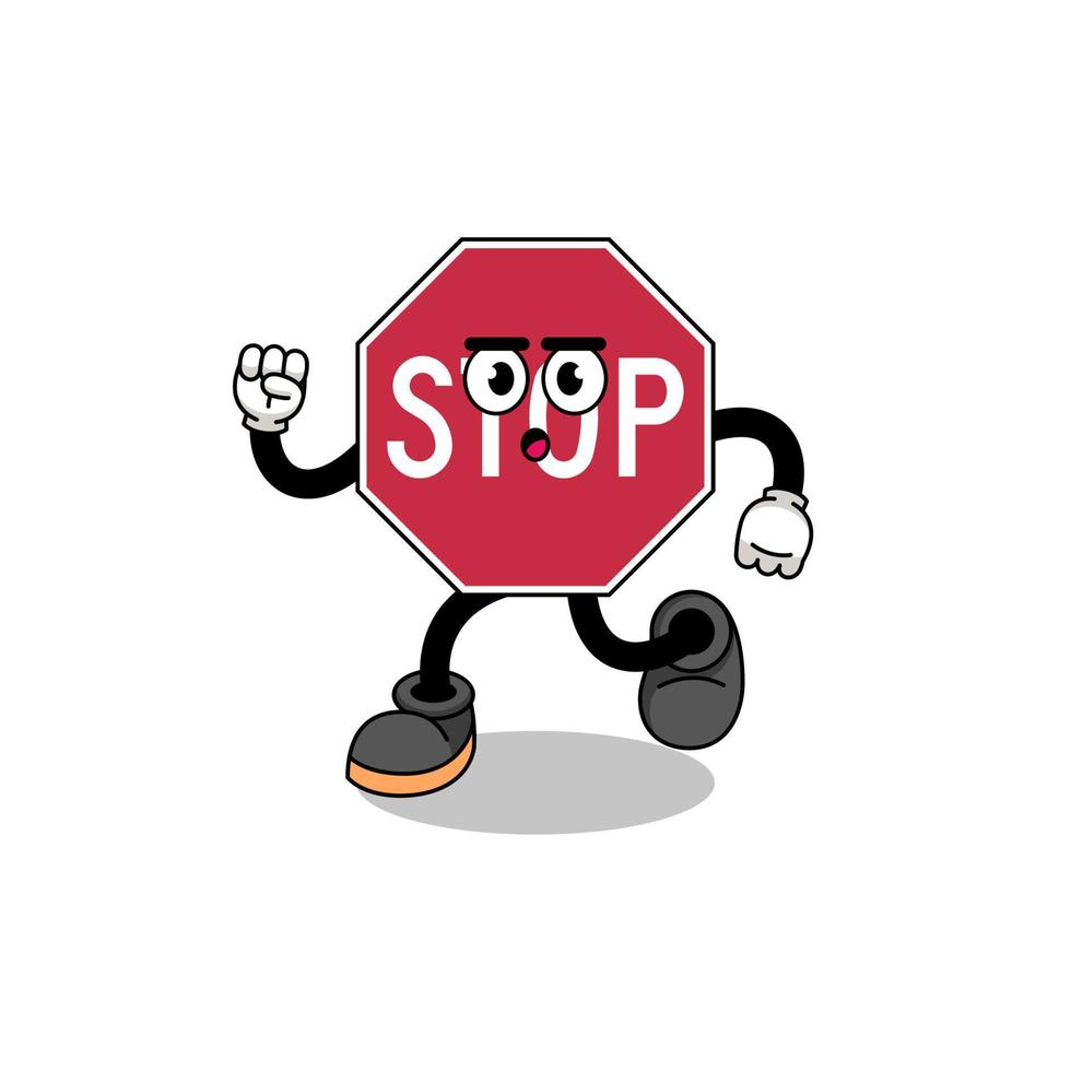 running stop road sign mascot illustration vector