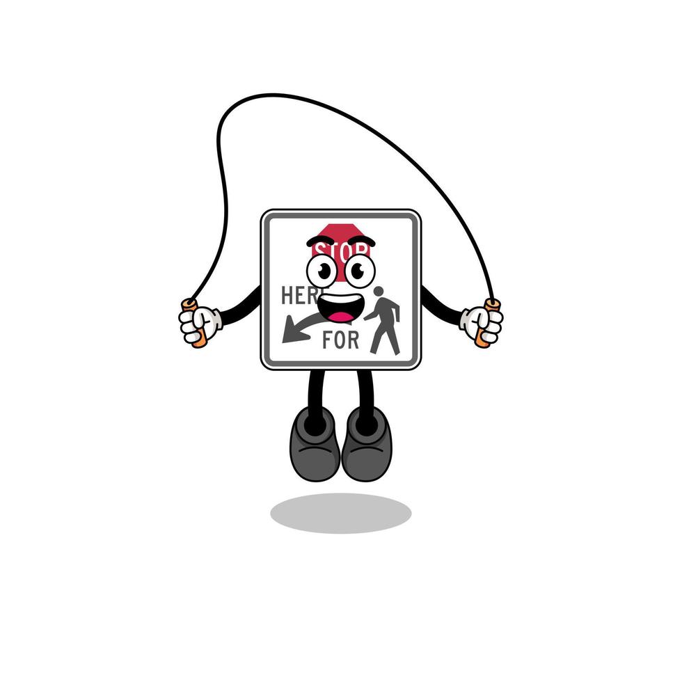 stop here for pedestrians mascot cartoon is playing skipping rope vector