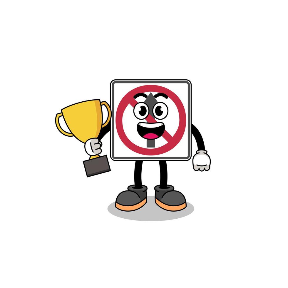 Cartoon mascot of no thru movement road sign holding a trophy vector