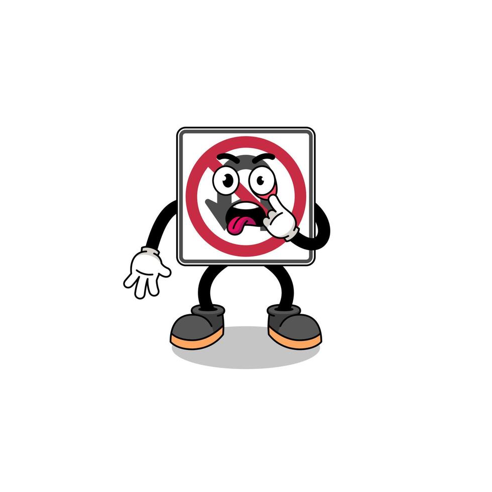 Character Illustration of no U turn road sign with tongue sticking out vector