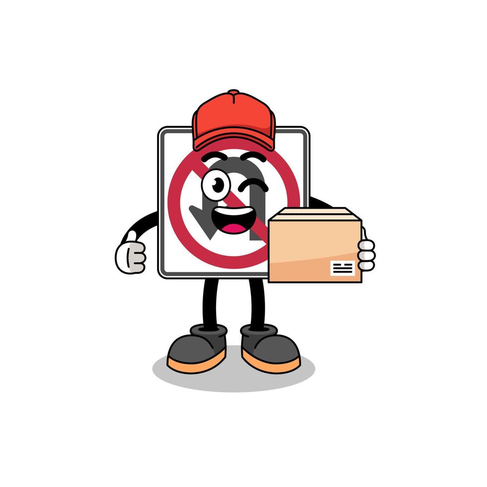 no U turn road sign mascot cartoon as an courier vector