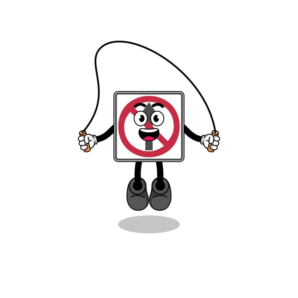 no thru movement road sign mascot cartoon is playing skipping rope vector