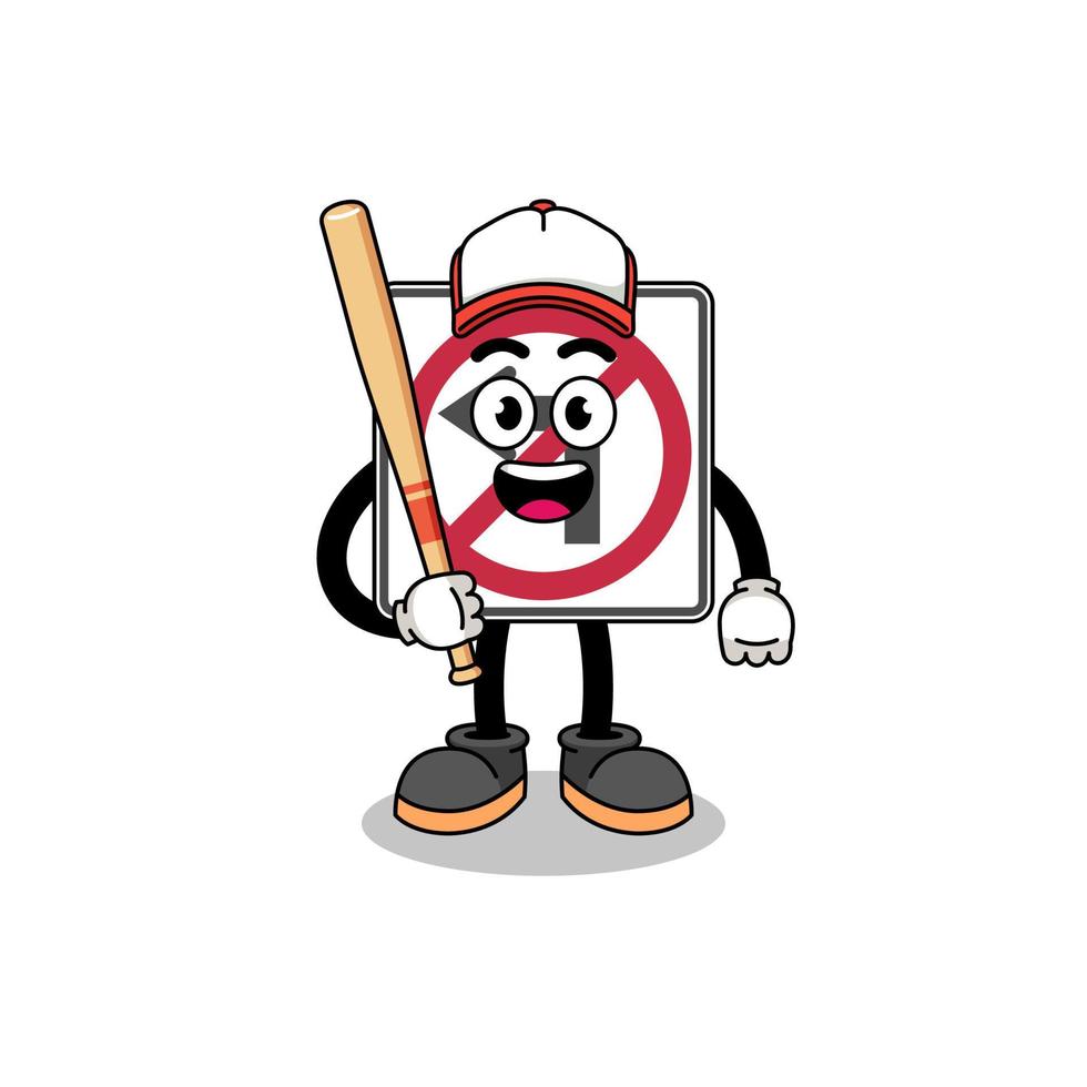 no left turn road sign mascot cartoon as a baseball player vector