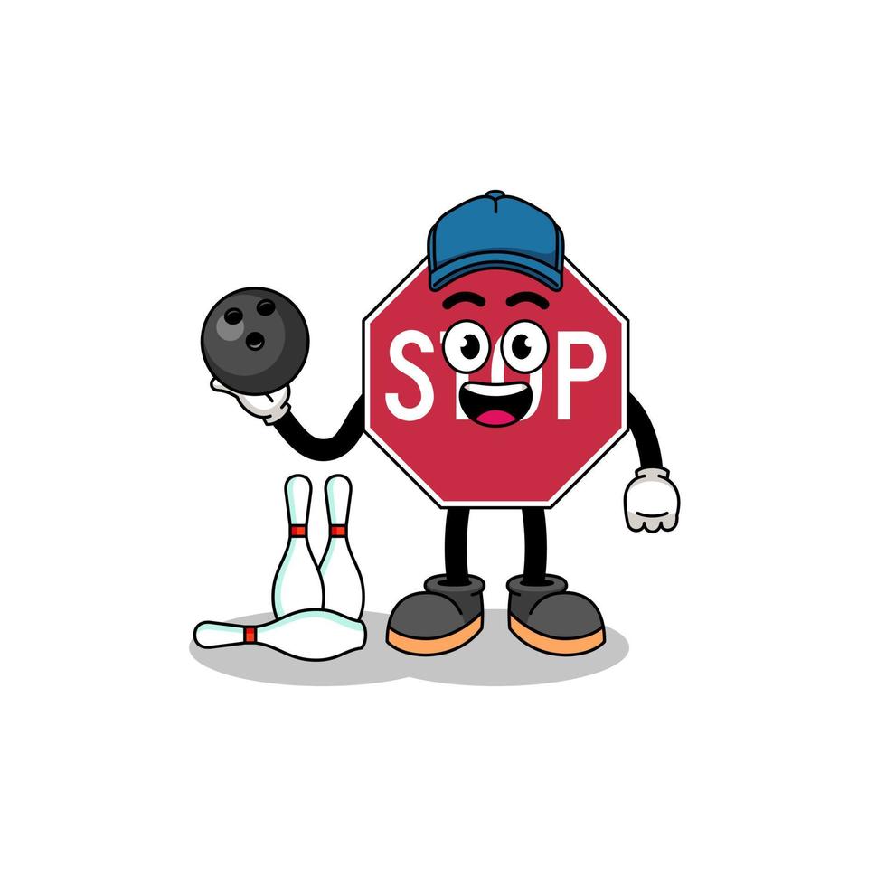 Mascot of stop road sign as a bowling player vector