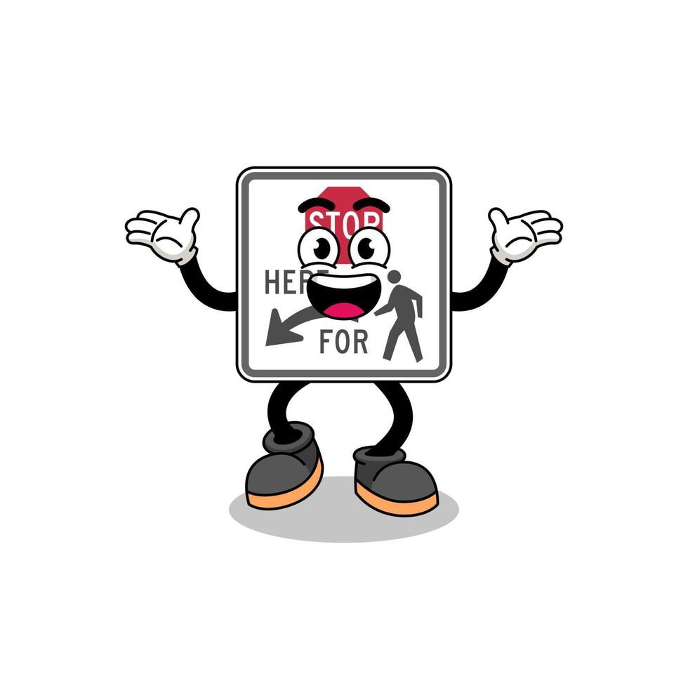 stop here for pedestrians cartoon searching with happy gesture vector