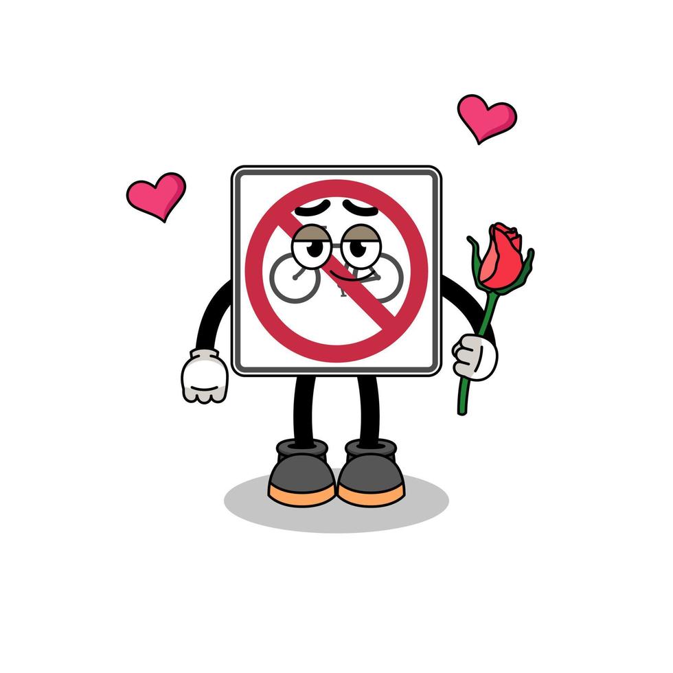 no bicycles road sign mascot falling in love vector