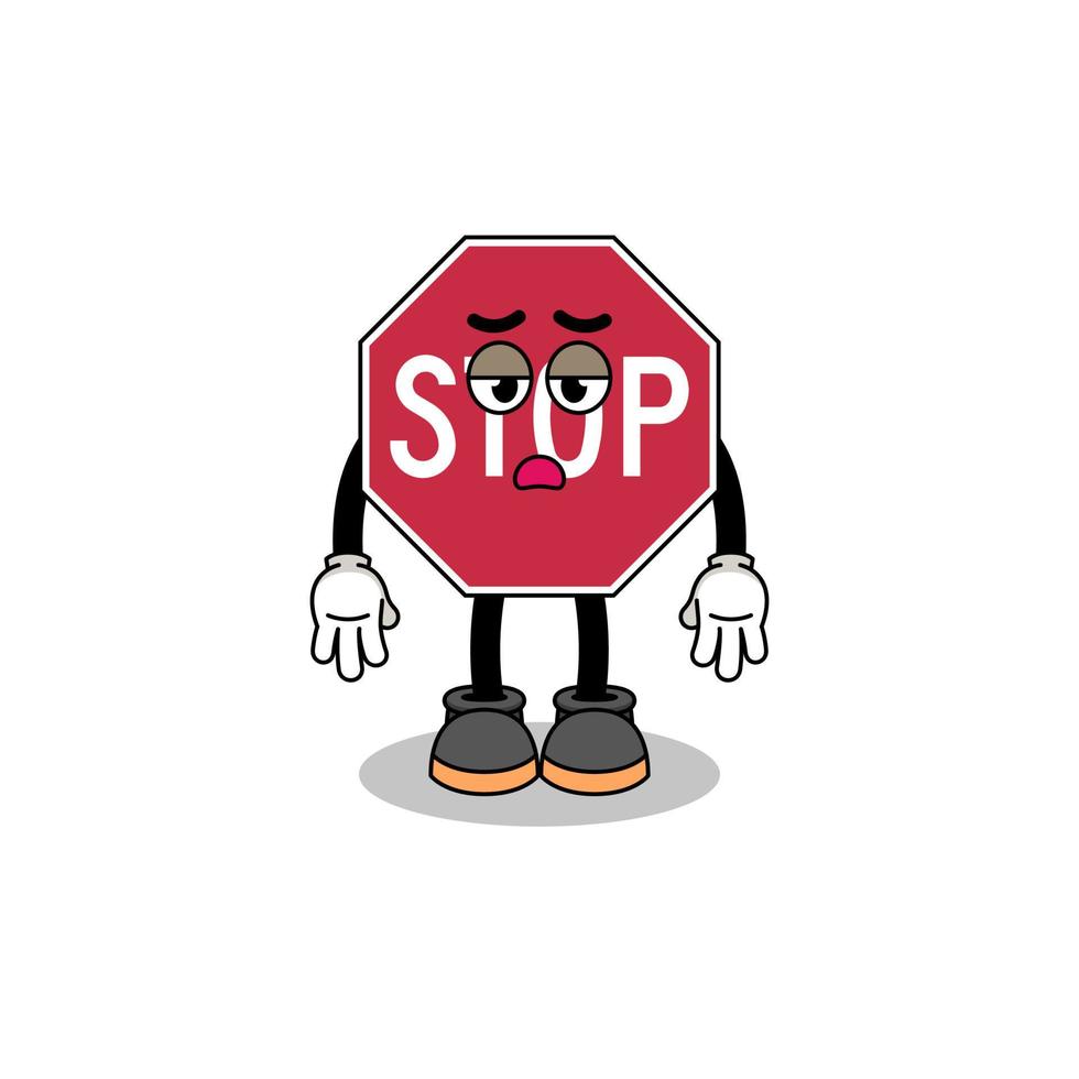 stop road sign cartoon with fatigue gesture vector