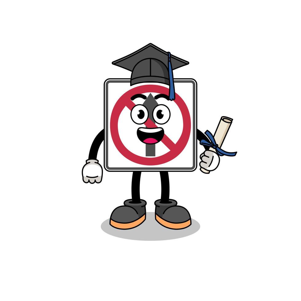 no thru movement road sign mascot with graduation pose vector