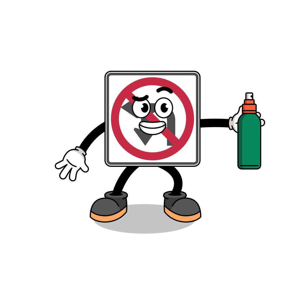 no left or U turn road sign illustration cartoon holding mosquito repellent vector
