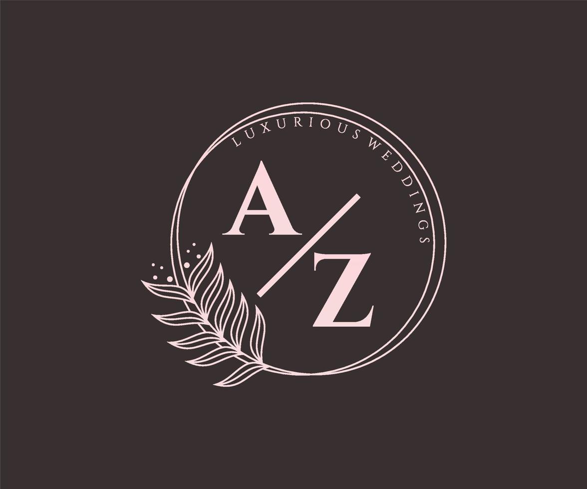 AZ Initials letter Wedding monogram logos template, hand drawn modern minimalistic and floral templates for Invitation cards, Save the Date, elegant identity. vector