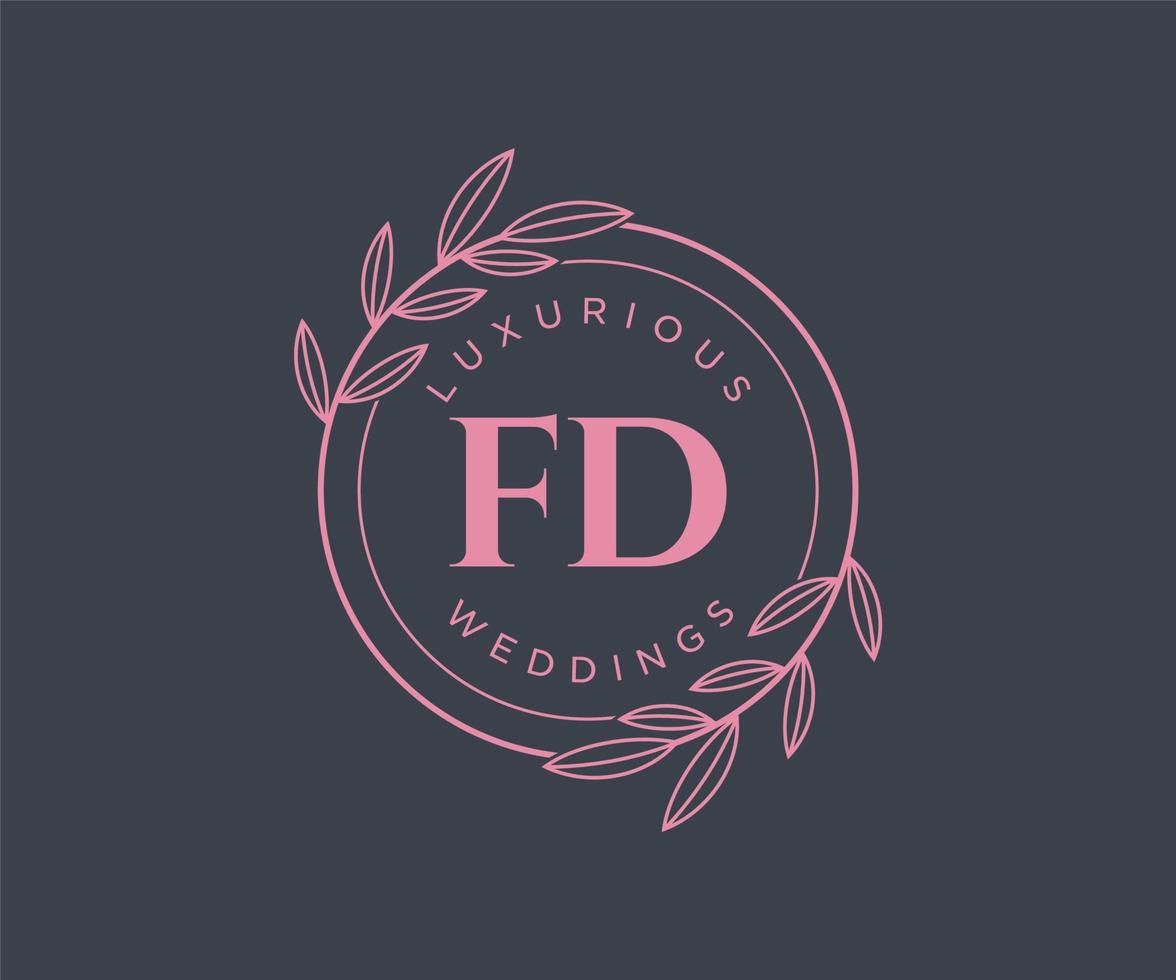 FD Initials letter Wedding monogram logos template, hand drawn modern minimalistic and floral templates for Invitation cards, Save the Date, elegant identity. vector