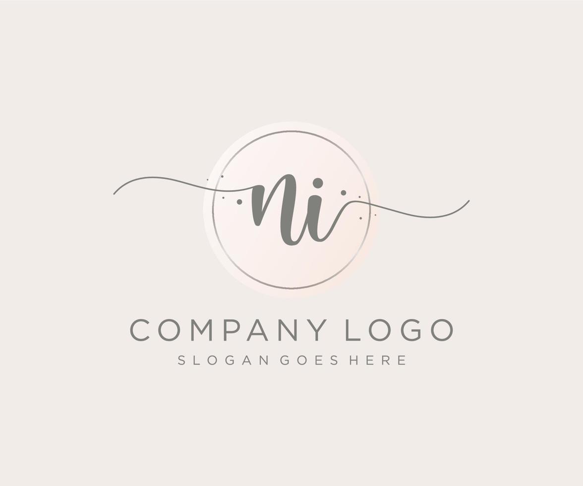 Initial NI feminine logo. Usable for Nature, Salon, Spa, Cosmetic and Beauty Logos. Flat Vector Logo Design Template Element.