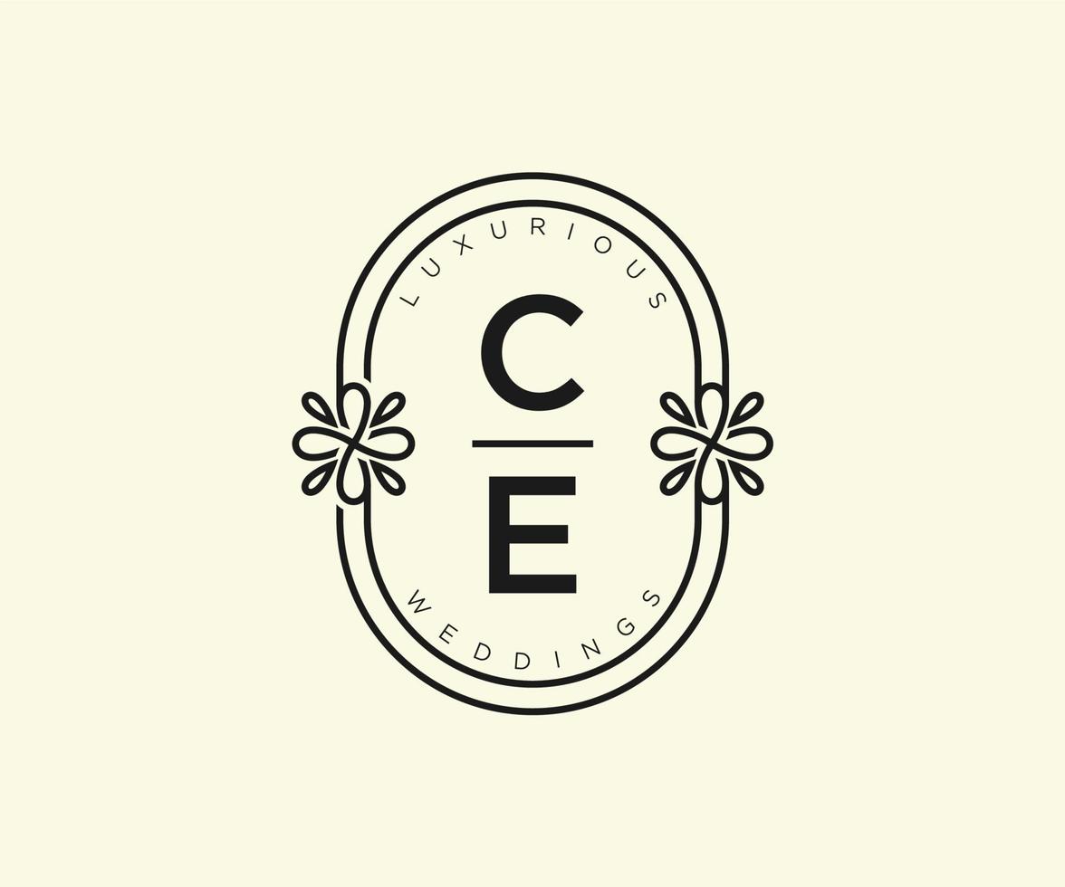 CE Initials letter Wedding monogram logos template, hand drawn modern minimalistic and floral templates for Invitation cards, Save the Date, elegant identity. vector