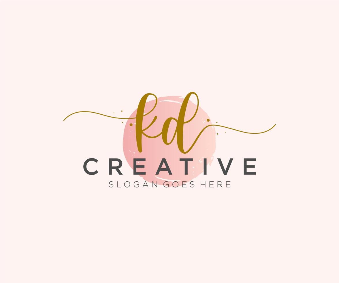 initial KD Feminine logo beauty monogram and elegant logo design, handwriting logo of initial signature, wedding, fashion, floral and botanical with creative template. vector