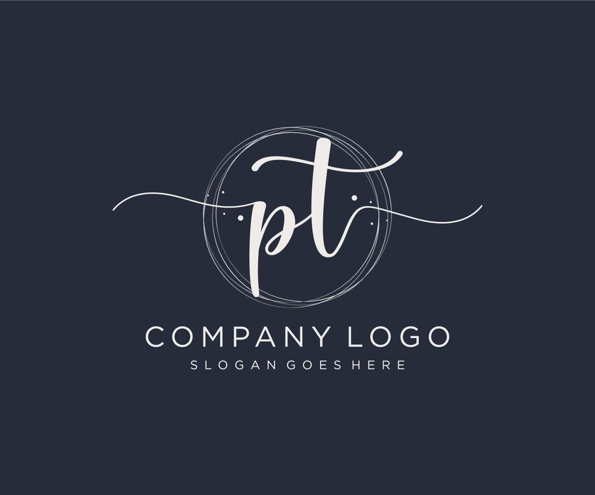 Initial PT feminine logo. Usable for Nature, Salon, Spa, Cosmetic and Beauty Logos. Flat Vector Logo Design Template Element.