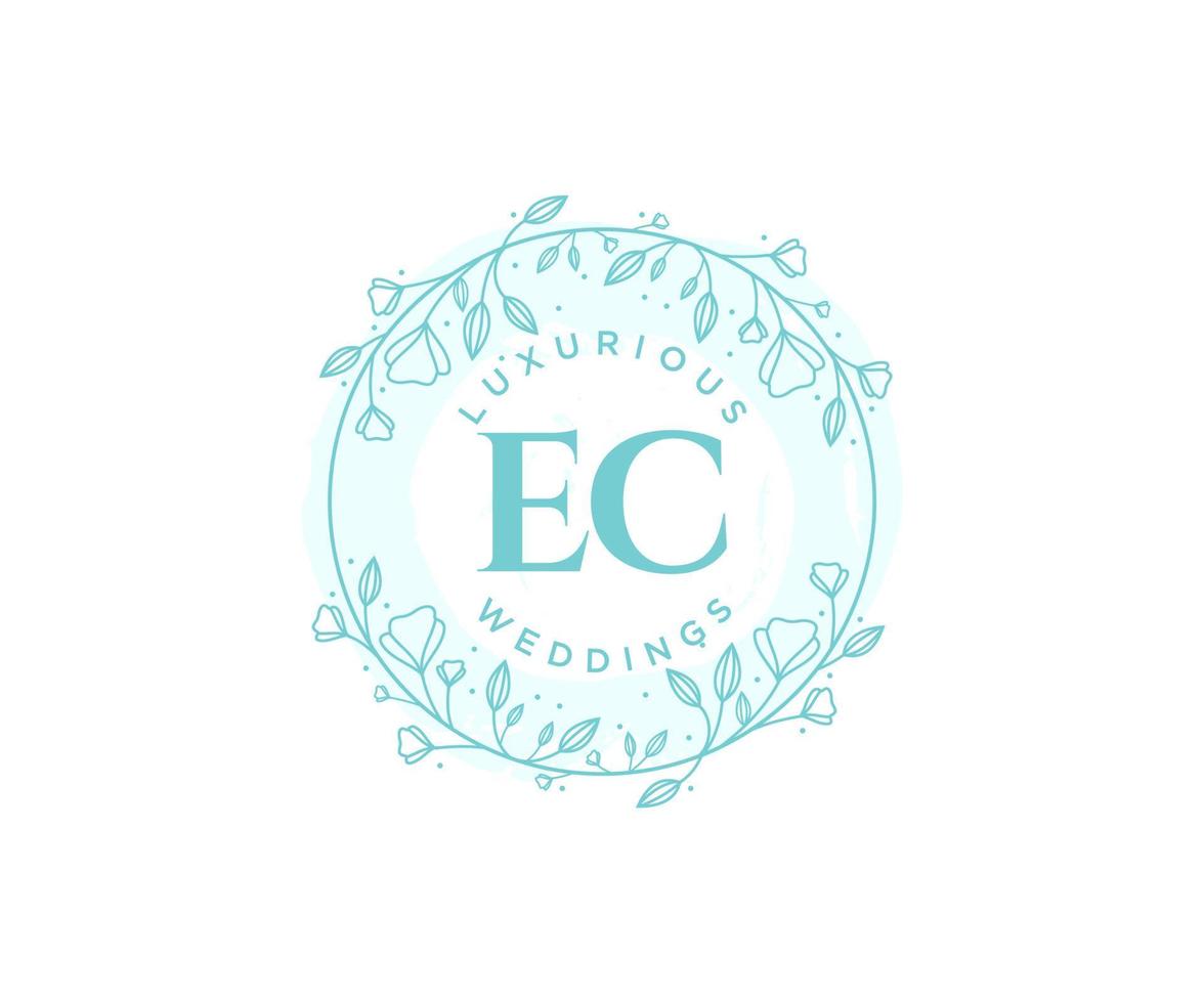 plantilla de logotipos de monograma de boda con letras iniciales ec, plantillas florales y minimalistas modernas dibujadas a mano para tarjetas de invitación, guardar la fecha, identidad elegante. vector