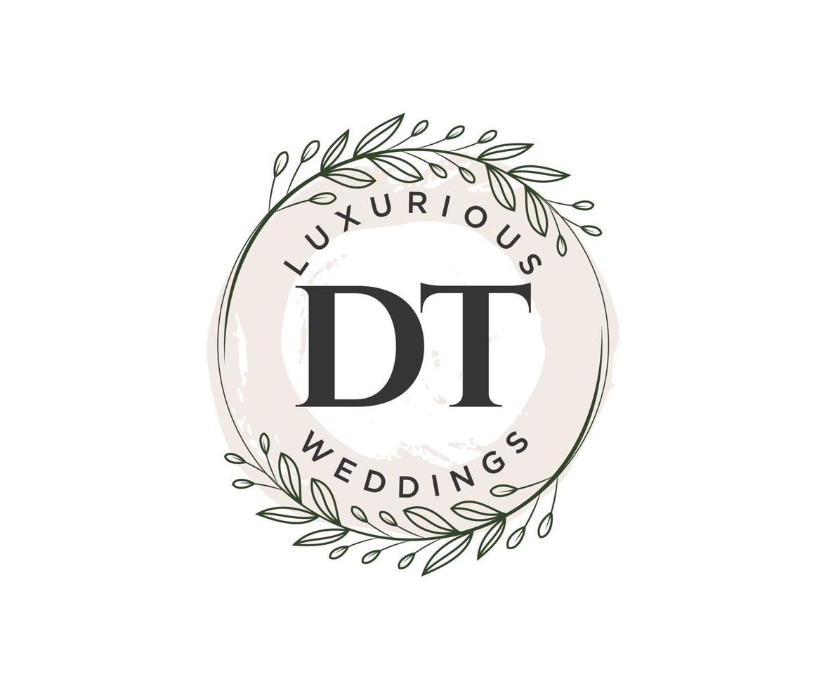 DT Initials letter Wedding monogram logos template, hand drawn modern minimalistic and floral templates for Invitation cards, Save the Date, elegant identity. vector