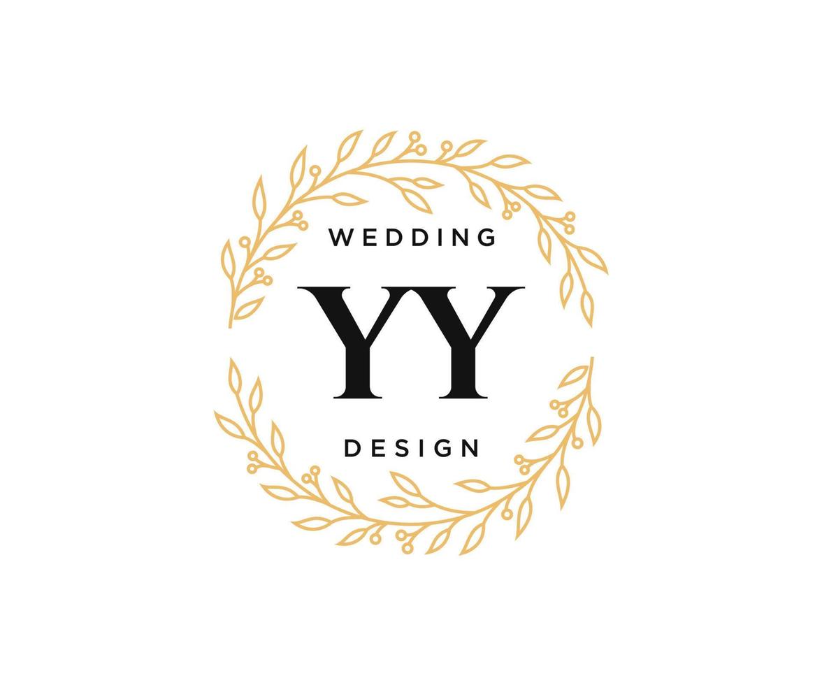 colección de logotipos de monograma de boda con letras iniciales de yy, plantillas florales y minimalistas modernas dibujadas a mano para tarjetas de invitación, guardar la fecha, identidad elegante para restaurante, boutique, café en vector