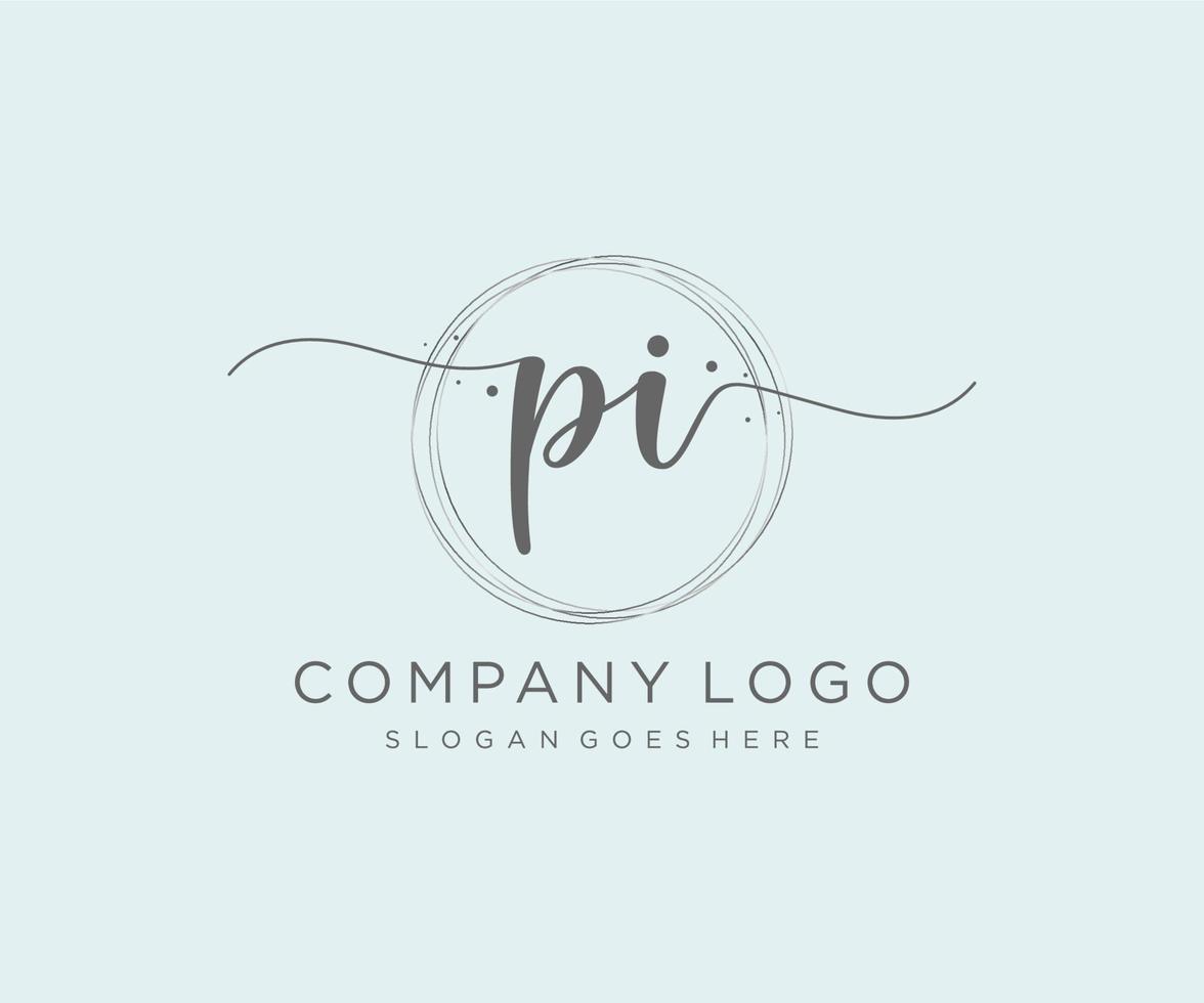 Initial PI feminine logo. Usable for Nature, Salon, Spa, Cosmetic and Beauty Logos. Flat Vector Logo Design Template Element.